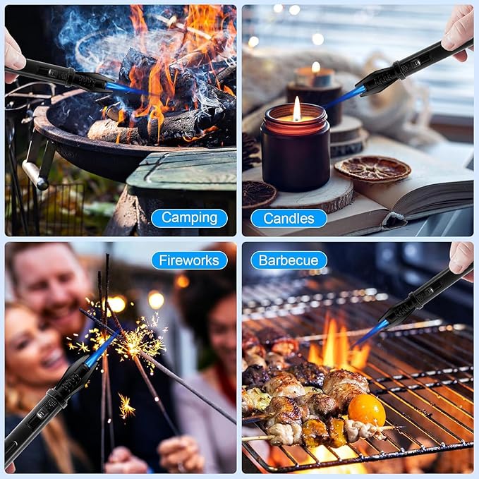 Portable Small Torch Lighter Handheld with Visual Window for Candles Grill Fireplaces Camping Stocking Stuffers Gifts for Men Dad, Butane Lighter Unique Birthday Gift Cool Gadgets(Gas Not Included)