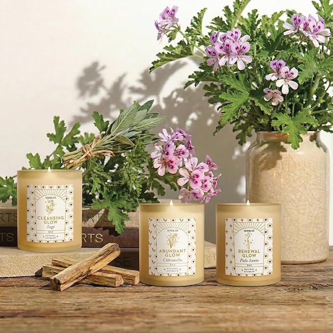 Candle Set - 3 Pack Soy Wax Aromatherapy Scented Candles for Energy Cleansing, Manifestation, Palo Santo, Sage, Citronella, Long Lasting, Gift for Women, for her, Smudge Kit