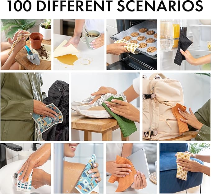 SUPERSCANDI 5 Pack Swedish Dishcloths for Kitchen - 100% Biodegradable & Compostable | Reusable Paper Towels Washable, Food-Safe & Without Plastic - Dish Rags Suitable for Any Surface | Scandi Design
