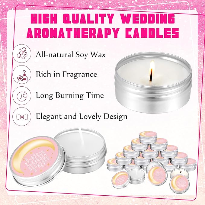 MTLEE 50 Pcs Over The Moon Baby Shower Candles Over The Moon Baby Shower Favors Gift Travel Tin Candle Aromatherapy Favors(Pink)