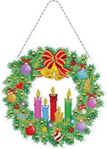 Diamond Art Christmas Candle Bells Wreath with LED Light String DIY 5D Diamond Dots Painting Christmas Hanging Pendant Special Shaped Gem Paint by Number Kits for Front Door Home Wall Christmas Decor