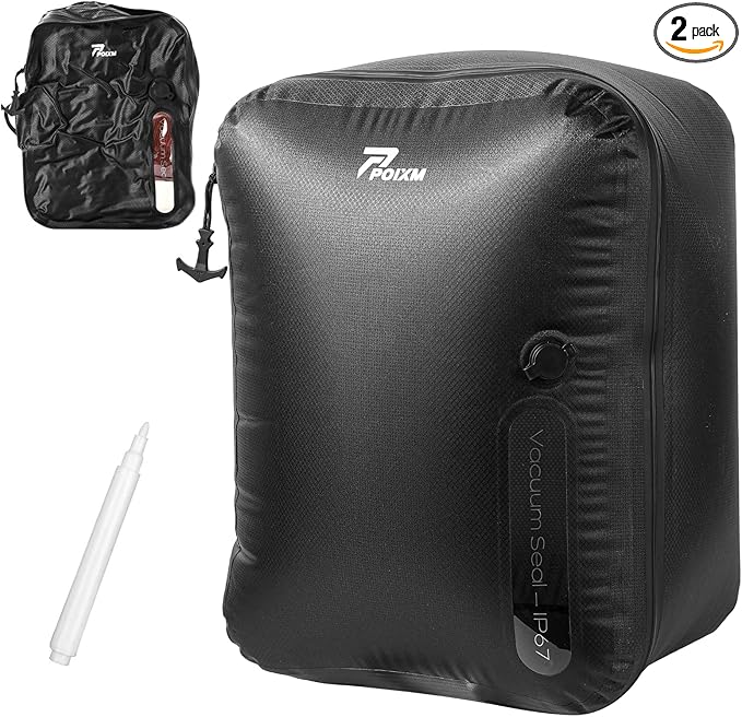 Vacuum Bags for Travel, 180° Open Zipper, IP67 Waterproof, Reusable Space Saver Compression Bags for Backpack, Suitcase(1 Pack, No Pump)