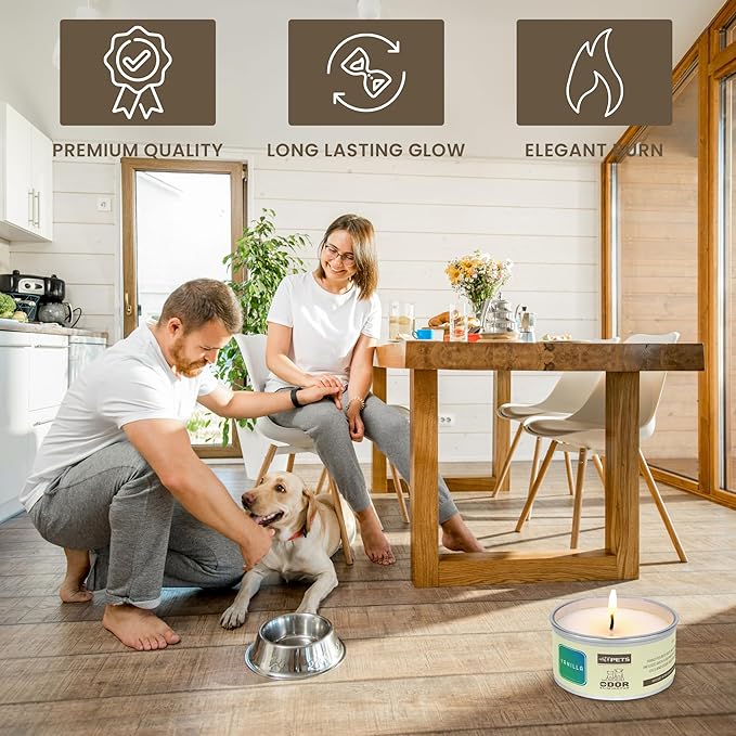 Pet Odor Eliminator Candle for Dogs and Cats Long-Lasting 72-Hour Burn Natural Soy Wax with Refreshing Scent Scented Candle to Remove Pet Smells (Vanilla)