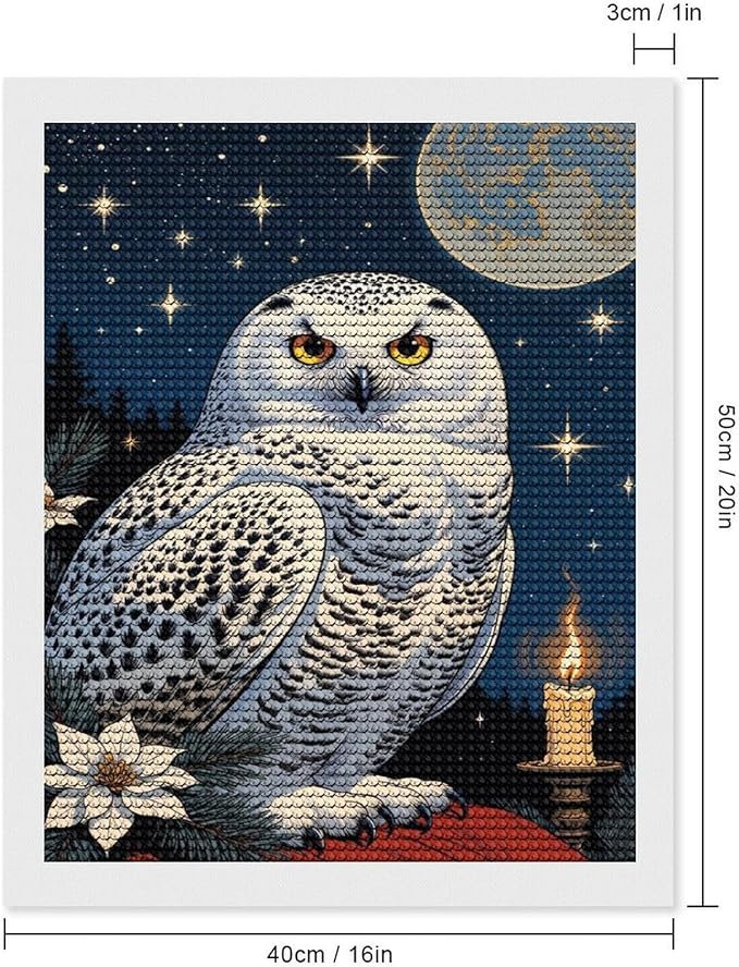 KIVJMSIDJA 5D Diamond Art Kits for Adults Snowy Owl & Candle Glow - Winter Night Scene Full Drill DIY Diamond Art for Home Wall Decor 16"x20"