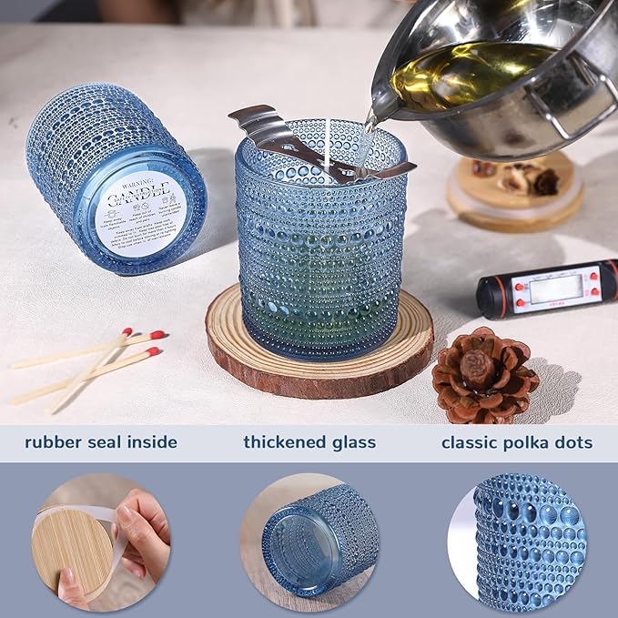 DARJEN 12 Pack Blue Candle Jars for Making Candles- 8 OZ Empty Glass Candle Making Jars with Bamboo Lids and Labels, Candle Making Supplies Candle Containers for DIY Gifts