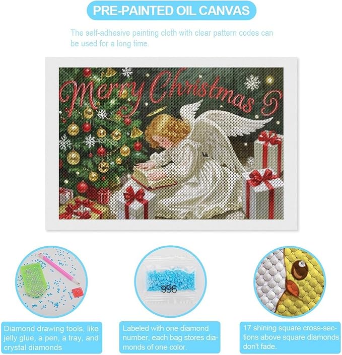 AIVKIEJK Diamond Painting Kits for Adults - Merry Christmas Angel Welcome Painting DIY 5D Full Drill Diamond Dots Paintings with Diamonds Gem Art and Crafts Home Decor 8"x12"