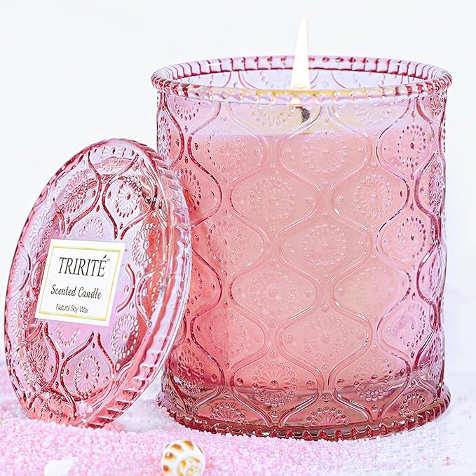 Pink Sands Scented Candle for Mother's Day, Melon & Osmanthus Jar Candle Natural Soy Candles for Home Scented, 60 Hour Candle in Glass for Women, Friends, Family, Colleagues