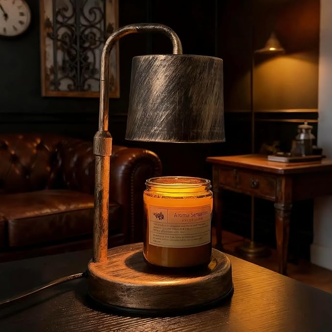 Vintage Industrial Candle Warmer Lamp for Home Decor - Height Adjustable with Dimmer, Dimmable Wax Melt Warmer Compatible with Yankee Candle Jars (Antique Bronze, 50W 2 Bulbs, 110V)
