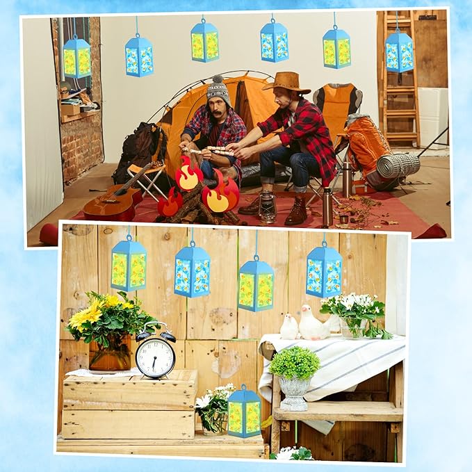 Simgoing 12 Sets Firefly Crafts with LED Candles Lights Camping Vbs Firefly Tissue Paper Crafts Kit DIY Camper Party Decor Hanging Ornaments for Vbs Activities