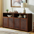 Amposei 63’’ Rattan Sideboard Cabinet, Boho Mid Century Modern Credenza Buffet Table & TV Console with Adjustable Shelves and Open Storage for Living Room, Hallway, Entryway, Kitchen & Dining, Walnut