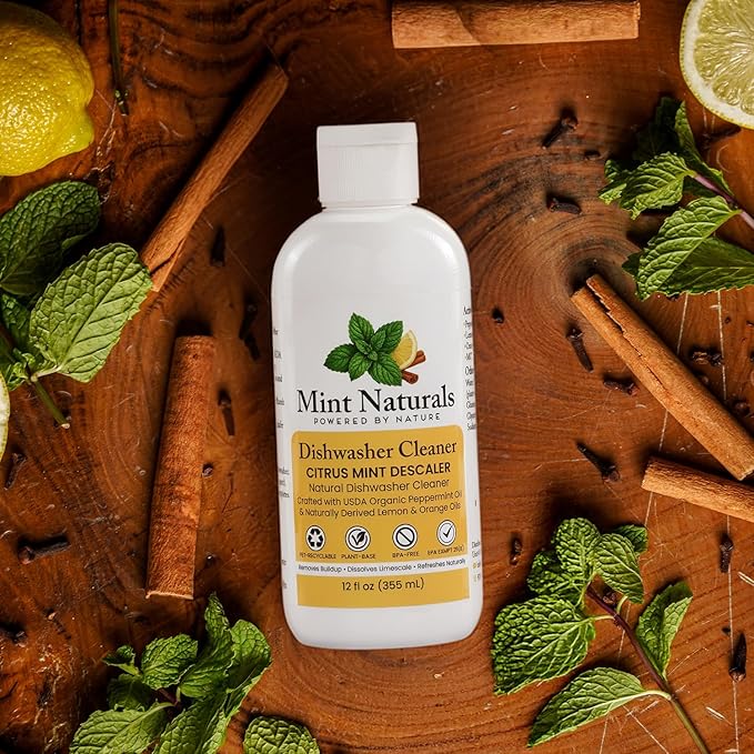Natural Dishwasher Cleaner & Degreaser Liquid – USDA Organic Peppermint Oil Formula That Helps Remove Limescale, Grease & Odor, 12 oz – Made in USA by Mint Naturals