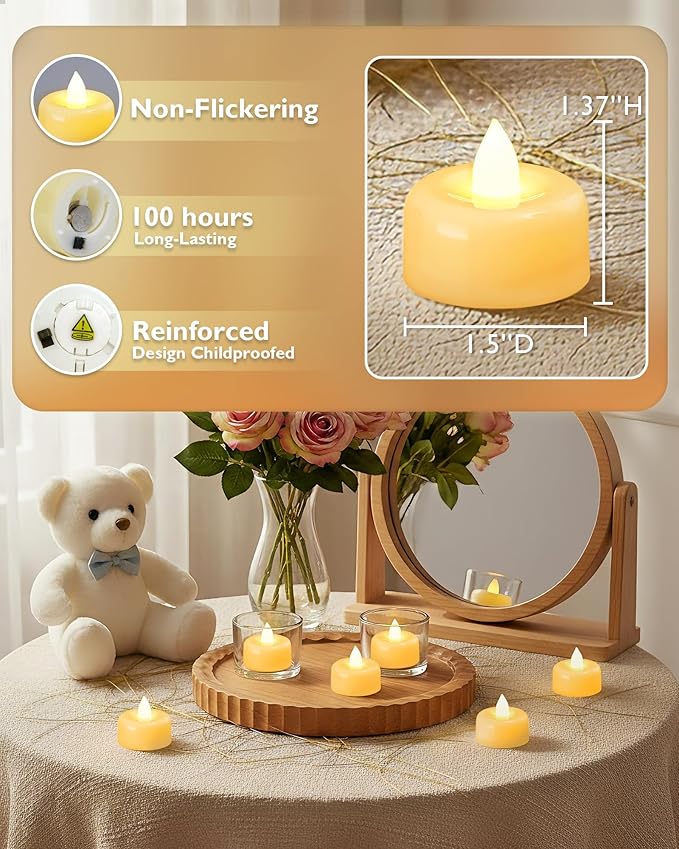 Amagic 12/24/50/100/150 Pack Flameless LED Tea Lights Candles Battery Operated, Electric Fake Tealight Candles for Votive, Halloween, Christmas, Home Decor, Wedding, Table Decor