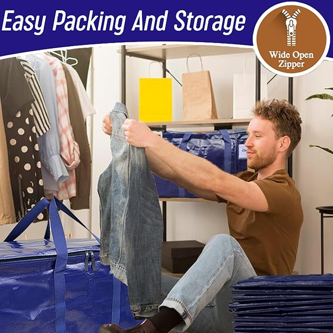 Extra Heavy Duty Moving Bags - 23 Gallon Extra Large Storage Bags 65 lbs Capacity, Waterproof Foldable Packing Bags for College Students, Camping & Closet Organizat(4PCS)