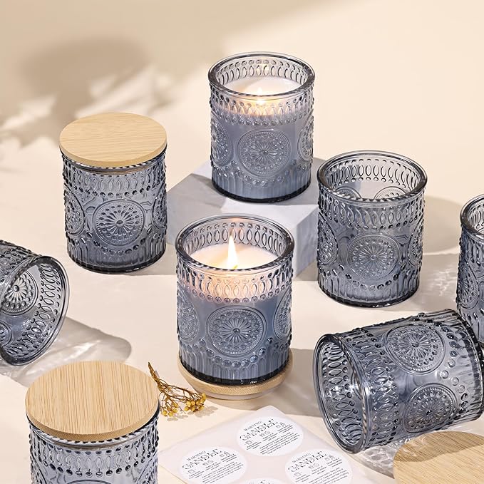 8oz Blue Glass Candle Jars with Lids for Making Candles Set of 10, Empty Candle Containers, Candle Making Supplies for Candle DIY, Candle Vessels Candle Making Kit, Blue Decor