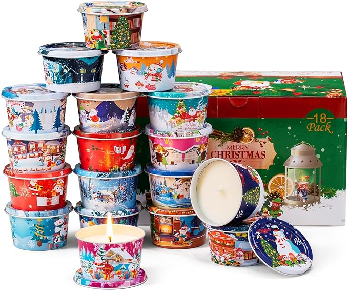 18-Pack Christmas Aromatherapy Candle Set - Travel-Size Scented Candles 2.5 oz Each | 10+ Hour Relaxing Long-Lasting Burn | Fragrant Soy Candles for Home, Gifts