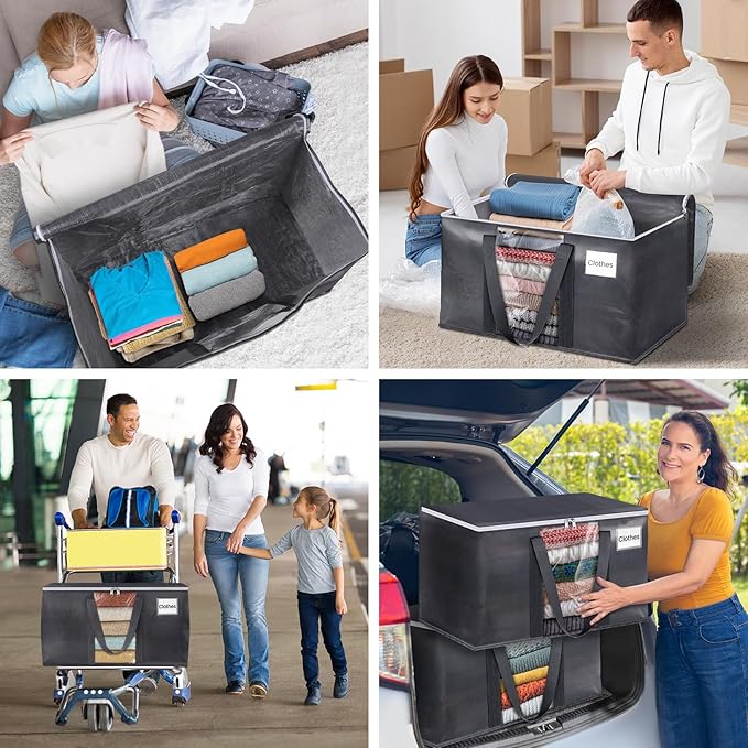 HomeHacks 2 Pack Extra Large Moving Bags with Visual PVC Window & Zippers, Storage Totes with Reinforced Handles, Heavy Duty Storage Bags for Packing, Moving, Storage (125L,Grey)
