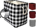 Large Rectangular Decorative Storage Bins Foldable Laundry Hamper Baskets Buffalo Grid Pattern with Rope Handles for Blankets, Toys, Nursery, White Black Grid, L