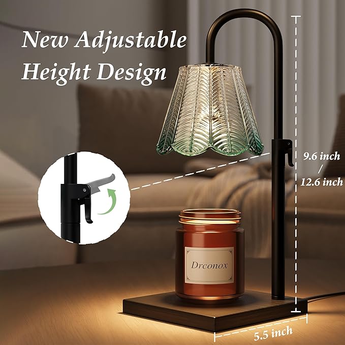 Candle Warmer Lamp with Timer Dimmable, Adjustable Height Wax Melt Warmer for Jar Candles, Birthday Gifts for Women, House Warming Gifts New Home Decor with 2 Bulbs, Green
