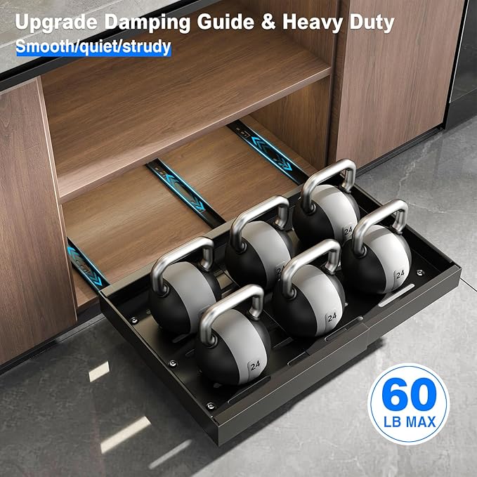 2 Pack Pull Out Cabinet Organizer, Expandable Slide Out Drawers for Kitchen Cabinets Peel and Stick Pullout Drawer Heavy Duty Sliding Shelves for Cupboard, Pantry, Bathroom(16.5" Deep, Black)