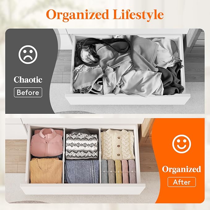 Lifewit 8" Tall 6 Pack Drawer Dividers, 35-56.5cm/13.8-22.2" Expandable Drawer Divider for Clothes, Adjustable Dresser Drawer Organizers, Drawers Separators for Dresser/Bathroom/Closet/Kitchen White