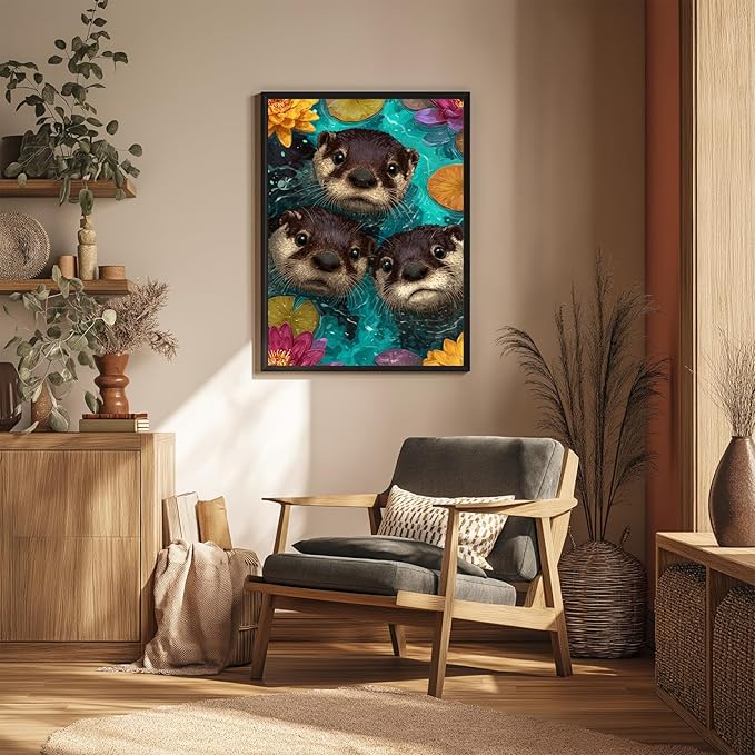 Reivworl Otter Diamond Art Kits for Adults, Otter Diamond Painting Kits, 5D Gem Art Kit for Gifts and Home Interior Decor 12x16 Inch