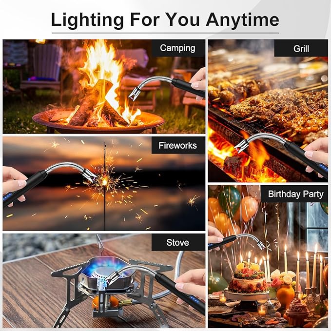 LcFun 2 Pack Candle Lighter Windproof USB C Rechargeable Electric Lighters with 360° Flexible Neck & Safety Lock, Windproof Flameless Long Lighters Matches for Candle, Grill, BBQ, Camping, Gas Stoves