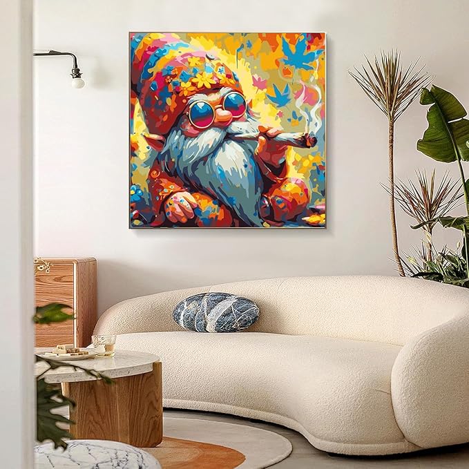 Meothan Paint by Numbers for Adults Gnome Paint by Numbers Kits for Beginner, DIY Acrylic Paint by Number on Canvas Easy Gnomes Paint by Numbers for Adults Home Wall Decor 16X16 Inch Without Frame