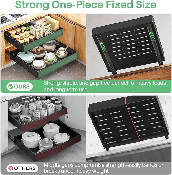 Pull out Cabinet Organizer, 21"Deep, 20"Wide Full-Extension Heavy Duty Slide out Drawers with Nano Adhesive, Roll Out Shelves Sliding Cabinet for Kitchen, Bathroom, Pantry, Under Sink Storage(Black)