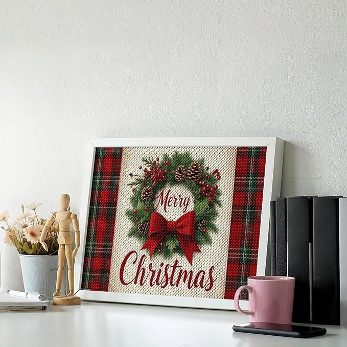 AIVKIEJK Diamond Painting Kits for Adults - Merry Christmas Red Bow & Pine Cones Painting DIY 5D Full Drill Diamond Dots Paintings with Diamonds Gem Art and Crafts Home Decor 12"x16"