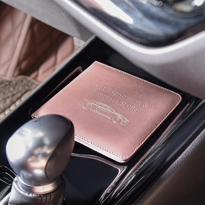 HerriaT Car Registration and Insurance Card Holder - Leather Vehicle Glove Box Automobile Documents Paperwork Wallet Case Organizer for ID, Driver's License, Key Contact Information Cards - Men&Women