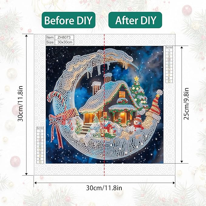 Diamond Art Painting Kits for Adults, Christmas 5D Special Shape Diamond Art Kits for Beginners, Crystal Rhinestones Diamond Art Painting for Home Wall Decor Gift 12×12 inch, Moon Christmas House