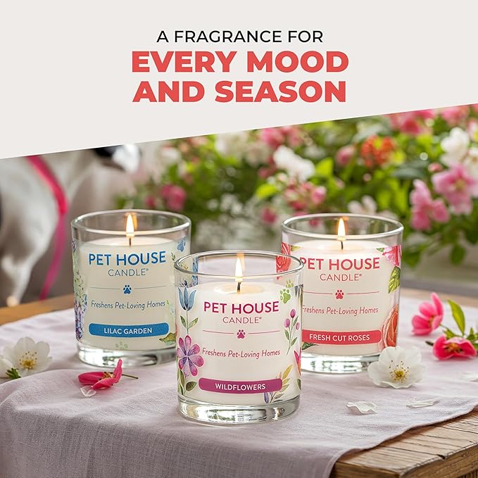 One Fur All Pet House Candle Plant-Based/Soy - Clean Burning Scented, Long Lasting Pet Odor Candle for Home - Hollyberry