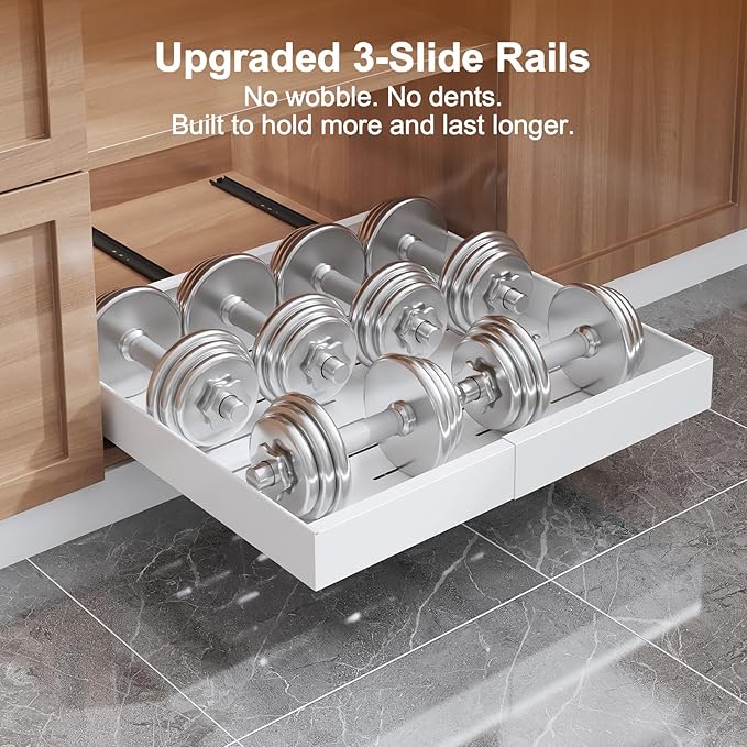 2-Pack Expandable Pull Out Drawers for Cabinets, 21" Deep Each, Adjustable 12–20" Width – Magnetic Dividers, Optional Riser, Heavy-Duty 3-Rail Glide, No-Drill Roll-Out Shelf Organizers, White