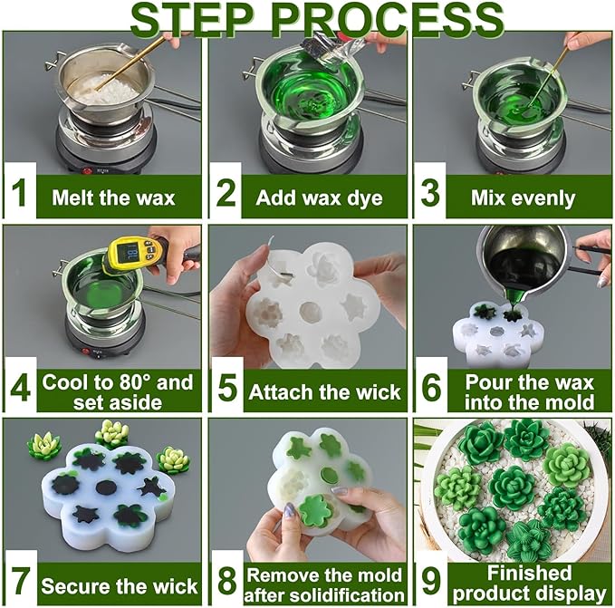 7 Pcs Succulent Fondant Molds 3D Silicone Cactus Succulents Leaves Moulds Succulent Plants Resin Molds Grow Plant Cupcake Cookie Baking Decorating Moulds for Summer Birthday Party DIY Candy, White