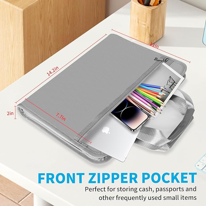 Andyer Accordion File Organizer with Lock, Fireproof Expanding File Folder with Tabs, 13 Pockets Important Document Organizer with Handle, Portable Paperwork Business Organizer, Letter/A4-Size (Gray)