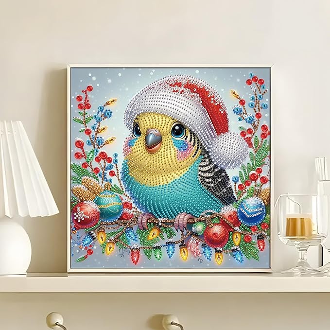 Antor Christmas Diamond Painting Bird on Decorated Branch, 5D DIY Special Shaped Diamond Art Kits for Adults Beginners, Crystal Rhinestones Holiday Winter Canvas, Christmas Home Wall Decor Crafts Gift