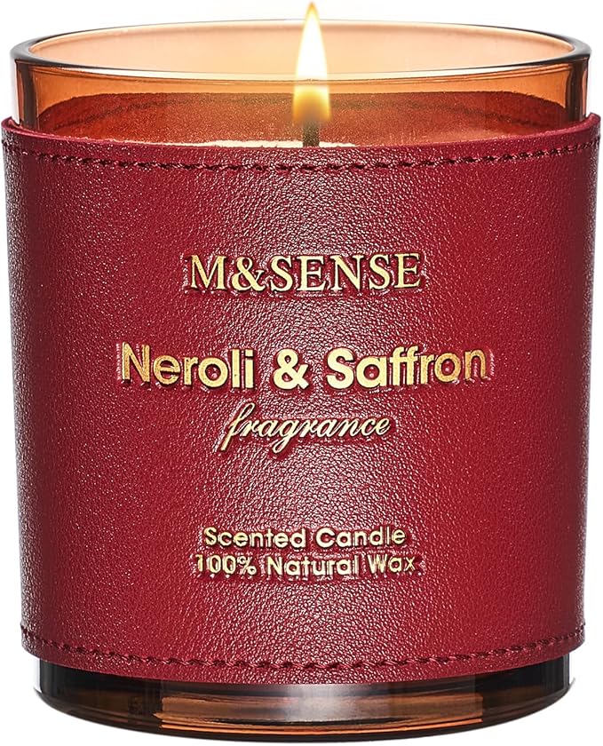 M&SENSE Neroli Saffron Vegan Soy Candles, Non Toxic 10oz 42-Hour Long Burning, Winter Aromatherapy Candle for Cozy Stress Relief, Housewarming New Year Gifts