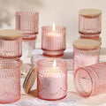 8 Pack Pink Assorted Glass Candle Jars for Making Candles-7 Oz, Empty Candle Containers, Candle Making Supplies, Candle Vessels with Bamboo Lids & Warning Labels, Centerpiece Table Decor