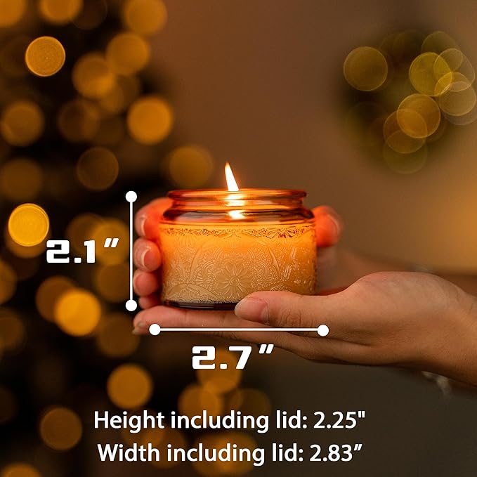 18-Pack 4oz Embossed Glass Candle Container with Bamboo Lids and Labels, Amber Candle Jars for Making Candles, Mandala Design