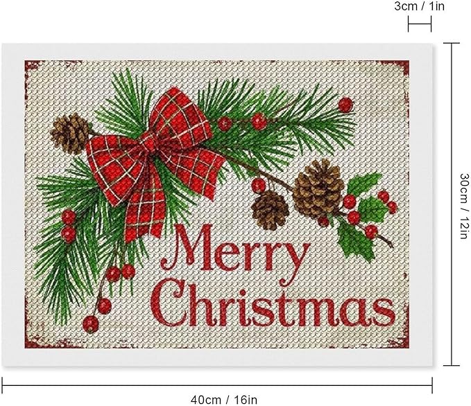 AIVKIEJK Diamond Painting Kits for Adults - Merry Christmas Holly, Pine Cones & Red Plaid Bow Painting DIY 5D Full Drill Diamond Dots Paintings with Diamonds Gem Art and Crafts Home Decor 12"x16"