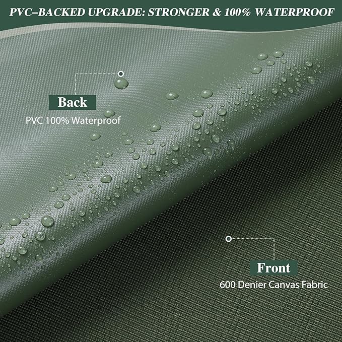 ANMINY 100% Waterproof Outdoor Fabric by The Yard, 58" W 600D Marine Canvas Fabric with PVC Backing, Ripstop Upholstery Material for Furniture Boat Covers Tent Awning, 1 Yard Army Green