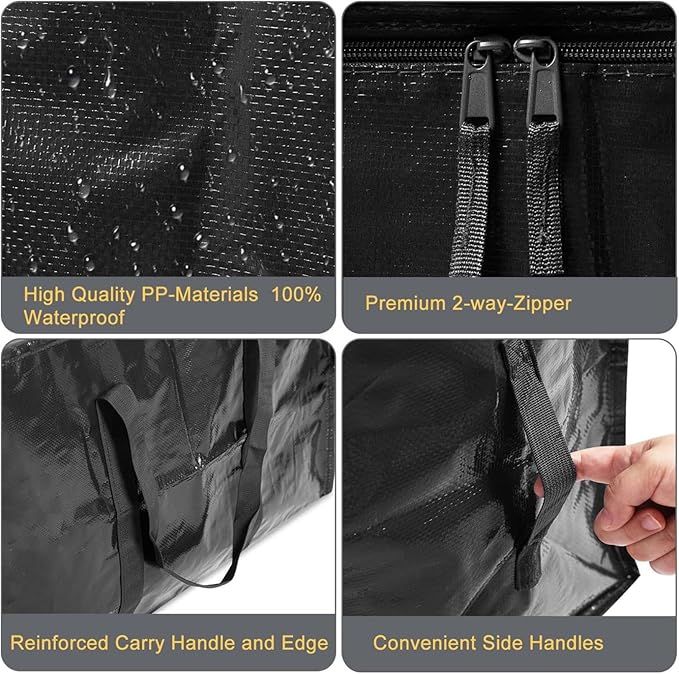 Large Moving Storage Bags Heavy Duty Woven Bags with Zipper & Handles for Clothes Blankets Travel (A-3PC)