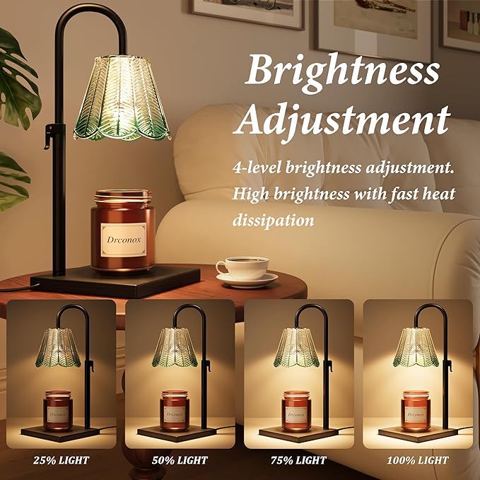 Candle Warmer Lamp with Timer Dimmable, Adjustable Height Wax Melt Warmer for Jar Candles, Birthday Gifts for Women, House Warming Gifts New Home Decor with 2 Bulbs, Green