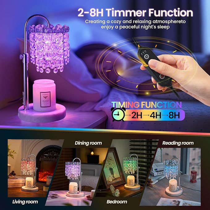 Candle Warmer Lamp with Timer Dimmer Adjustable Height for New Home Bedroom,Vintage Home Decor for Scented JaR 3 Bulbs for New Home Decor, Women Mom Christmas Birthday Gifts,RGB Silver (RGB Silver)