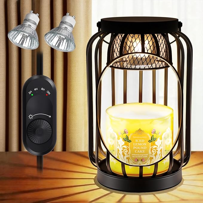 Candle Warmer Lamp with Timer & Dimmable Function - Vintage Hanging Candle Wax Warmer Lantern for 3-Wick/Large Jar Candles Lamp for Home Farmhouse Decor, Gift for Her Women, Mom