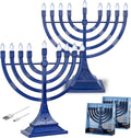 Zion Judaica Electric Hanukkah Menorah LED USB Powered Menorah Electronic Hanukkiah Battery Minorah Flamless Chanukah Candles (Blue, 2)