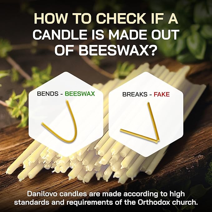 Danilovo Thin Taper Beeswax Candles - Honey-Scented, Decorative Candles Ideal for Birthday Decoration or Church Prayers - White Drip Free, Tall & Smokeless Pack of 50 pcs, 7.3 x 0.24 inch