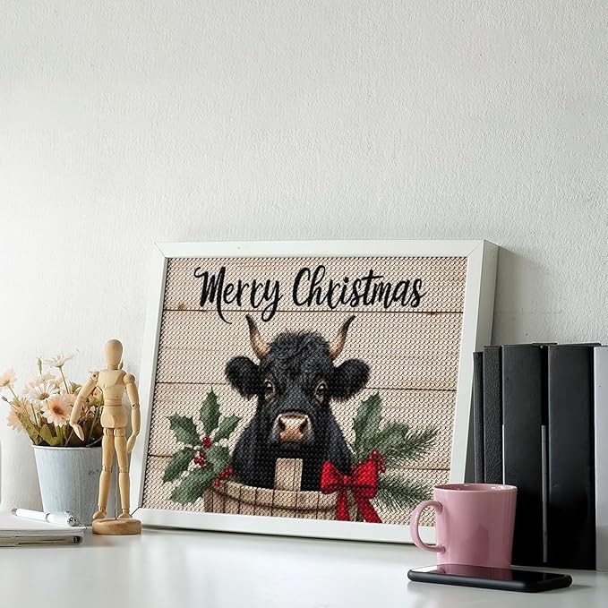 AIVKIEJK Diamond Painting Kits for Adults - Highland Cow Merry Christmas Painting DIY 5D Full Drill Diamond Dots Paintings with Diamonds Gem Art and Crafts Home Decor 12"x16"