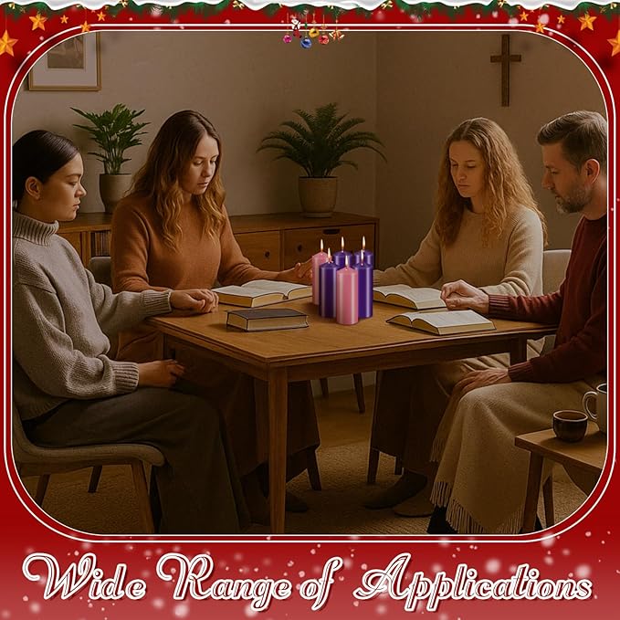 Amylove 8 Pcs 3 x 8 Inch Advent Pillar Candles Set Pink Purple Christmas Unscented Lasting Burning Church Candles for Advent Wreath Holiday Gifting