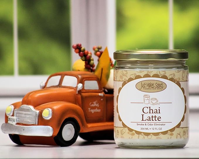 Chai Latte Scented Smoke and Odor Eliminator Candle - Neutralizes Cigarette, Food and Pet Smells - Hand Poured in The USA by Just Makes Scents (12 oz)